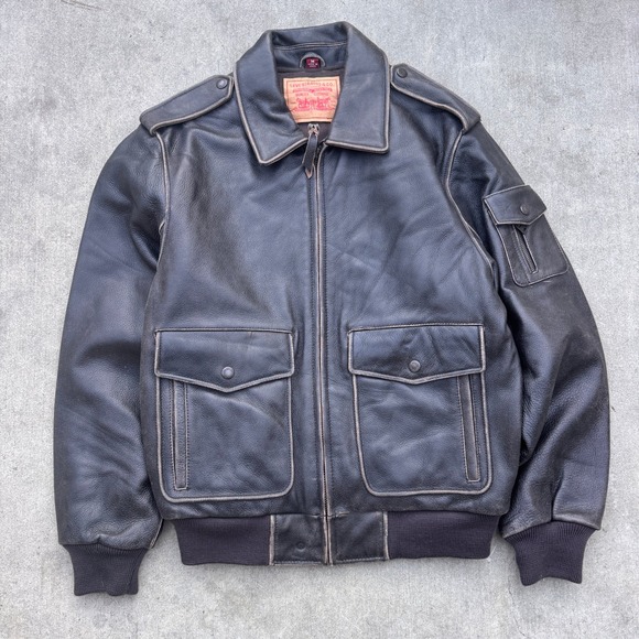 Levi's Other - Vintage Levi Strauss Mens Leather Bomber Flight Jacket Brown Size M NWOT